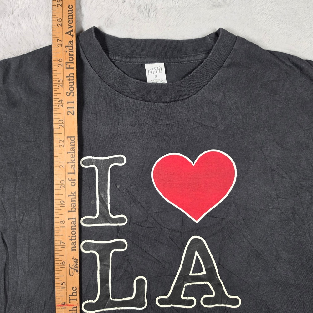 Mishi I Heart LA Graphic T-Shirt Mens‎ Medium Black Red Heart Souvenir Tee - Picture 5 of 6